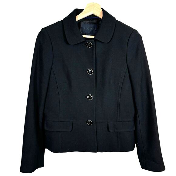 Banana Republic Womens SZ 6 Black Button Front Dual Pocket Cropped Office Blazer - Picture 1 of 11